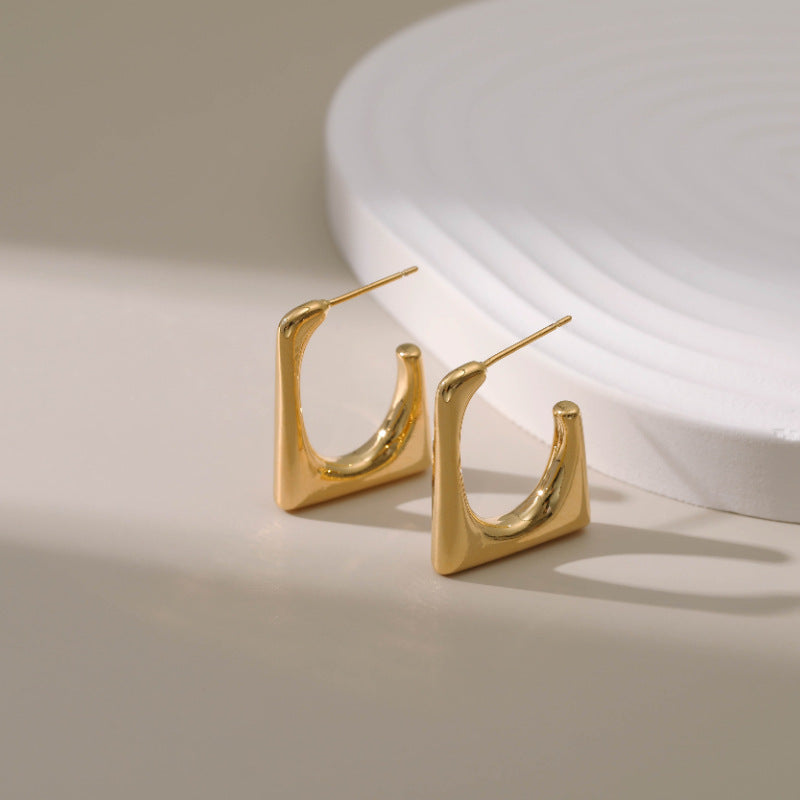 WT-JFE102 Geometric Square Exquisite Minimalist Versatile 18k Gold Plated Copper Plating Hoops Fashion Studs Earring Findings