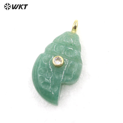 WT-P2122 Popular Lovely Style Natural Gemstones And Zircon Conch Shape Pendants For Handmade Earrings DIY Accessories
