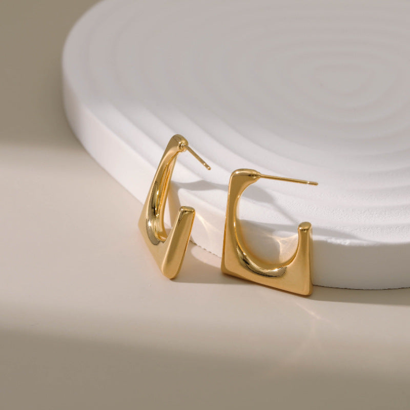 WT-JFE102 Geometric Square Exquisite Minimalist Versatile 18k Gold Plated Copper Plating Hoops Fashion Studs Earring Findings
