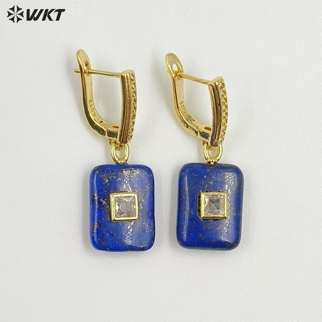 WT-E796 Top Quality Gold Plated Natural Multi Colors Gemstones With Zircon Rectangle Pendant Earrings For Lady Daily Wearing