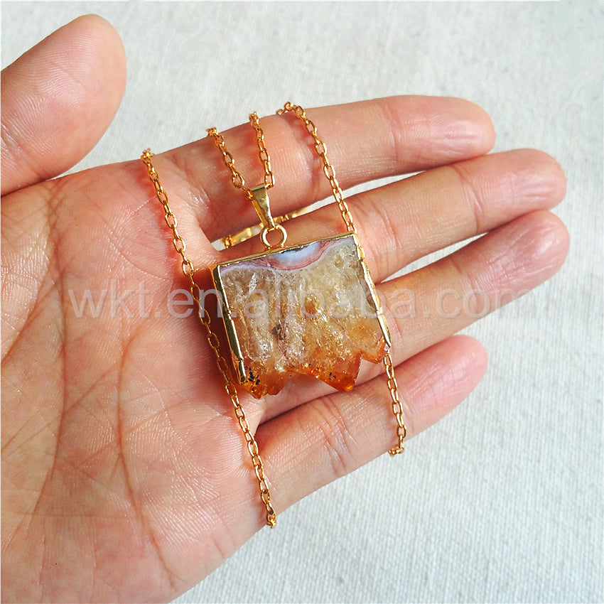WT-N802 Christmas Presents for Women Natural Citrine Jewellery Necklace,Square Crystal Yellow Citrine Raw Stone Necklace