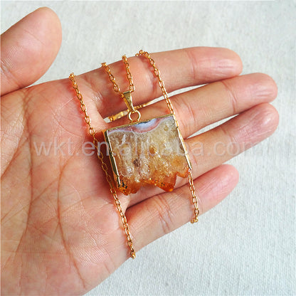 WT-N802 Christmas Presents for Women Natural Citrine Jewellery Necklace,Square Crystal Yellow Citrine Raw Stone Necklace