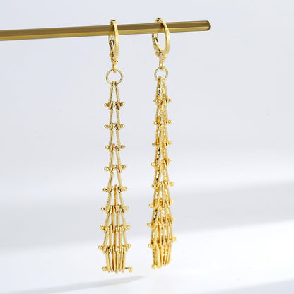 WT-E827 Unique Exquisite 18K Gold Plated Yellow Brass Long Earrings For Women Trendy Elegant Style Daily Wearing Jewelry
