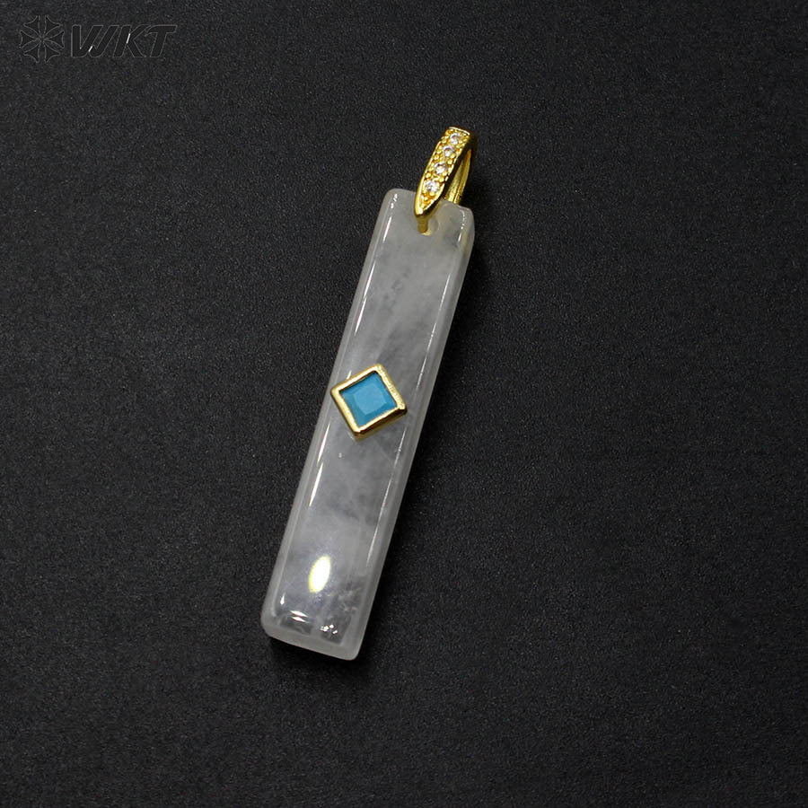 WT-P2123 Wonderful Colorful Zircon And Natural Gemstones Long Bar Shape Gold Pendants For Simple Style Necklace Making