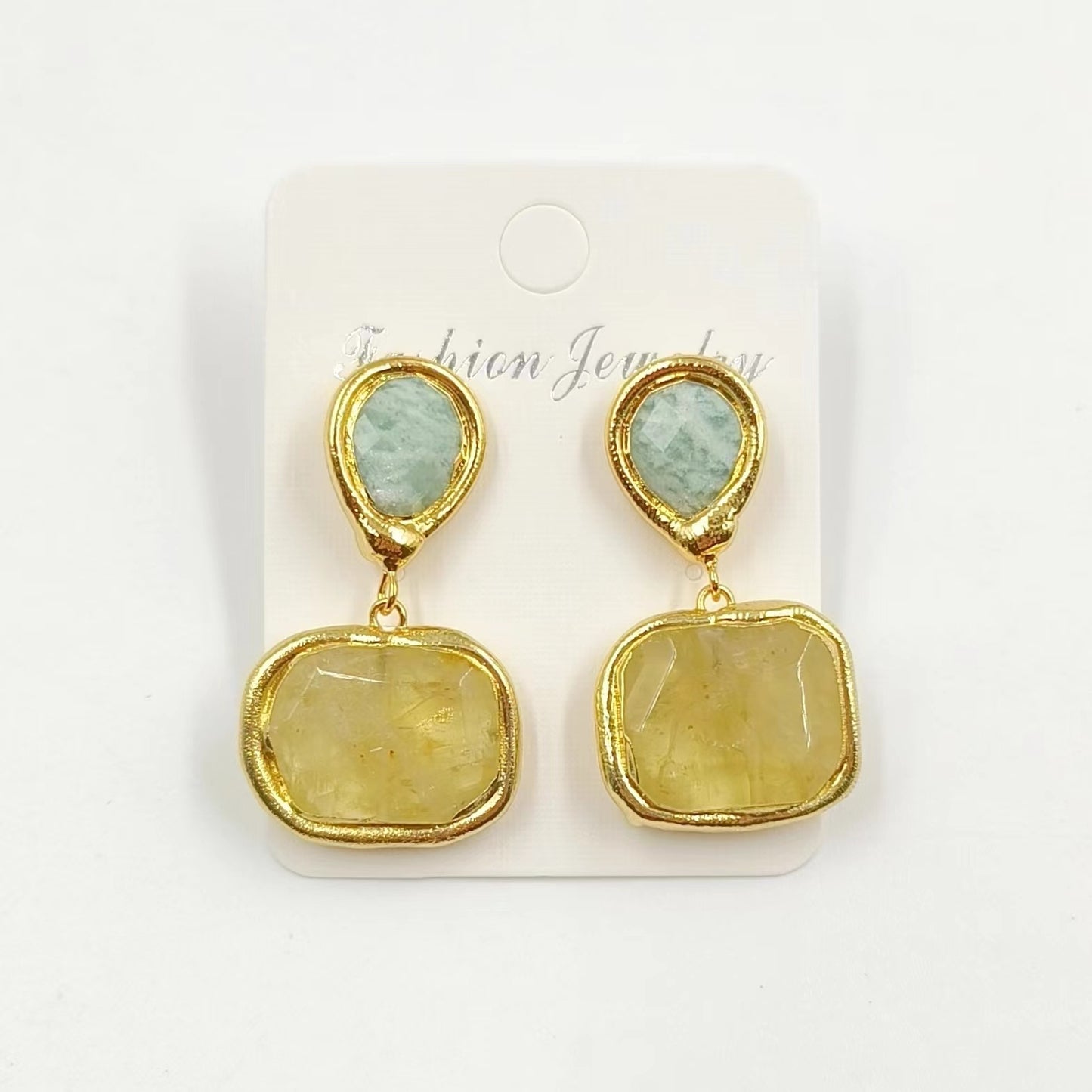 WT-E742 Newest Women Precious Natural Faceted Sun Stone Made in 18K Real Gold Plated Europe Populared Rose Quartz Earrings