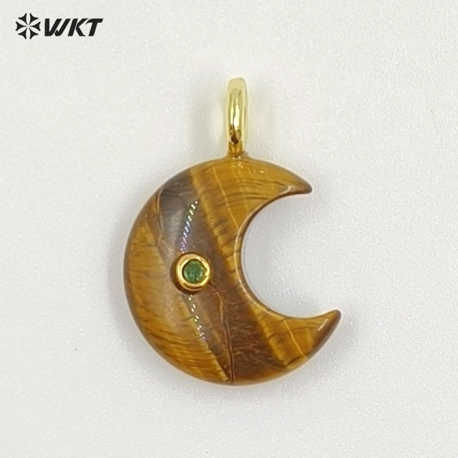 WT-P2098 Good Quality Zircon And Multiple Natural Gemstones Moon Shape Pendants As Female Handmade Earrings Accessories