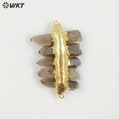 WT-P1612 WKT New Design Gold Electroplated Natural Crystal Quartz Pendant Lady Fashion Double Loops Stone Pendant