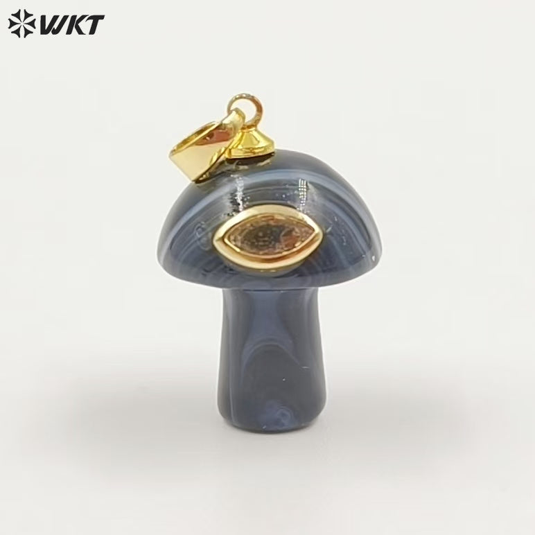 WT-P2063 Cute Boutique Natural Gemstones And Zircon Mushroom Shape Little Gold Pendants As Women Trendy Jewelry Findings