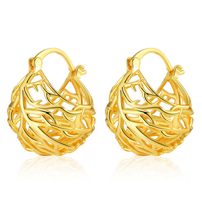 WT-JFE91 Hollow Exquisite Minimalist Versatile 18k Gold Plated Copper Plating Ball Shaped Hoops Trendy Earring Findings