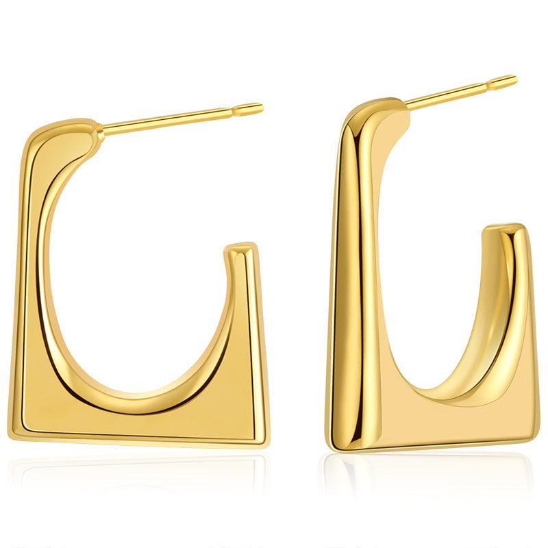 WT-JFE102 Geometric Square Exquisite Minimalist Versatile 18k Gold Plated Copper Plating Hoops Fashion Studs Earring Findings