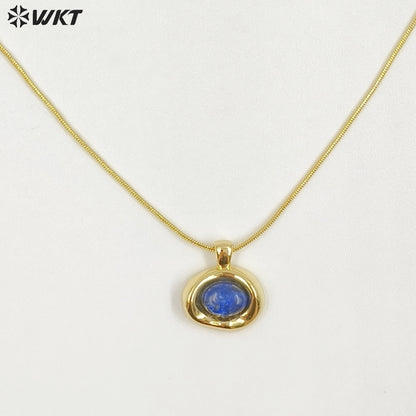 WT-N1496 The New Listing Trendy Gold Plated Fine Chain Natural Gemstone Round Pendant Necklace As Ladies Birthday Gift