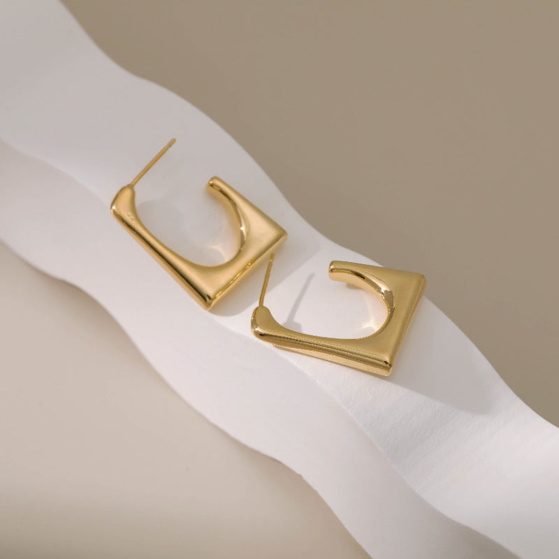 WT-JFE102 Geometric Square Exquisite Minimalist Versatile 18k Gold Plated Copper Plating Hoops Fashion Studs Earring Findings