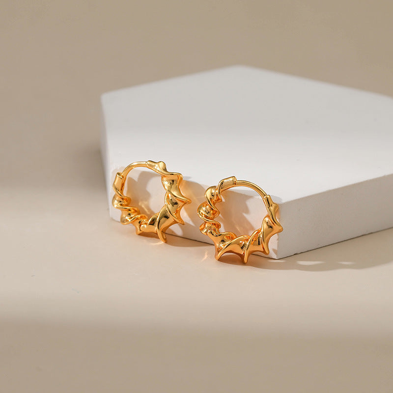 WT-JFE92 Fold Exquisite Minimalist Versatile 18k Gold Plated Copper Plating Hoops Fashion Studs Earring Findings