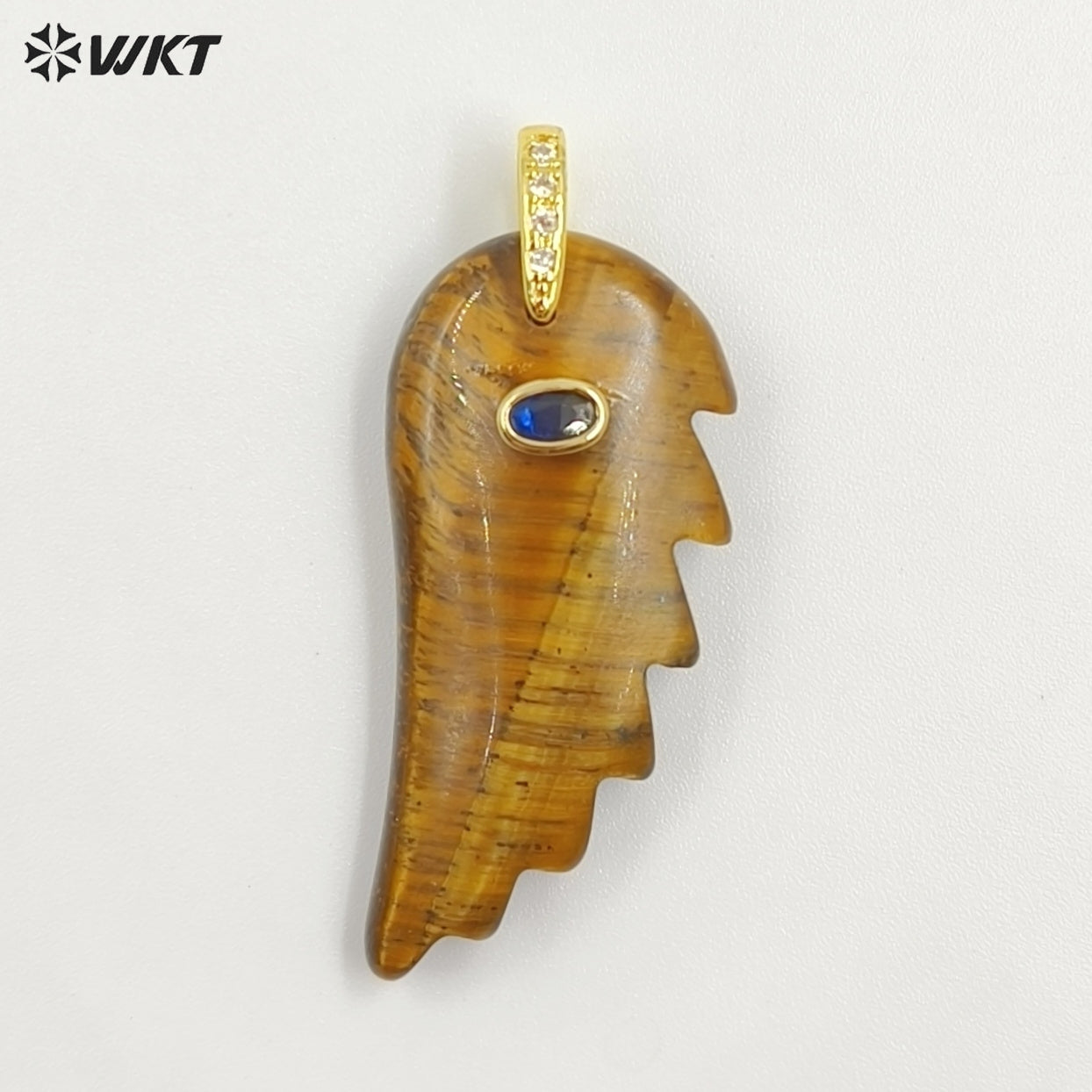 WT-P2061 Amazing Vaious Natural Gemstones And Zircon Carve Feather Shape Pendants As Female Cute Earrings DIY Accessory