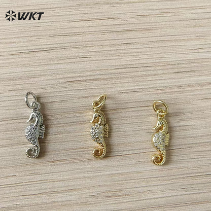 WT-MP324 Exquisite Gold Plated Yellow Brass And Zircon Ocean Series Seahorse Shape Metal Lovely Pendants As Handmade Findings