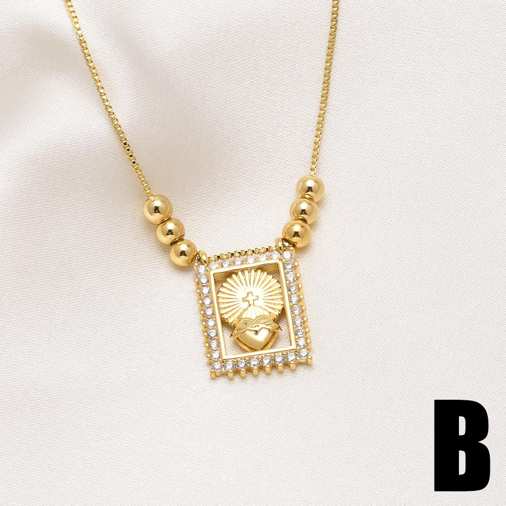 WT-JFN59 Trendy New Arrival Gold Plated Brass And Zircon Moon Star Patterns Square Pendants Necklace For Women Jewelry Accessory