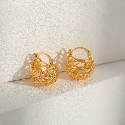 WT-JFE91 Hollow Exquisite Minimalist Versatile 18k Gold Plated Copper Plating Ball Shaped Hoops Trendy Earring Findings