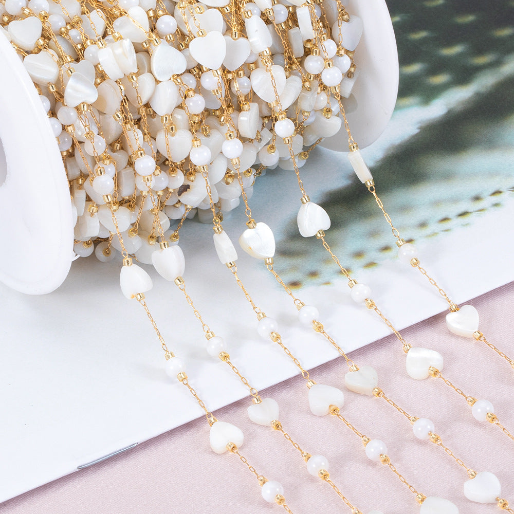 WT-STS021 Good Quality Natural Shell Heart Star Round Shape Stainless Steel Jewelry Chain As Handmade Necklace Accessory