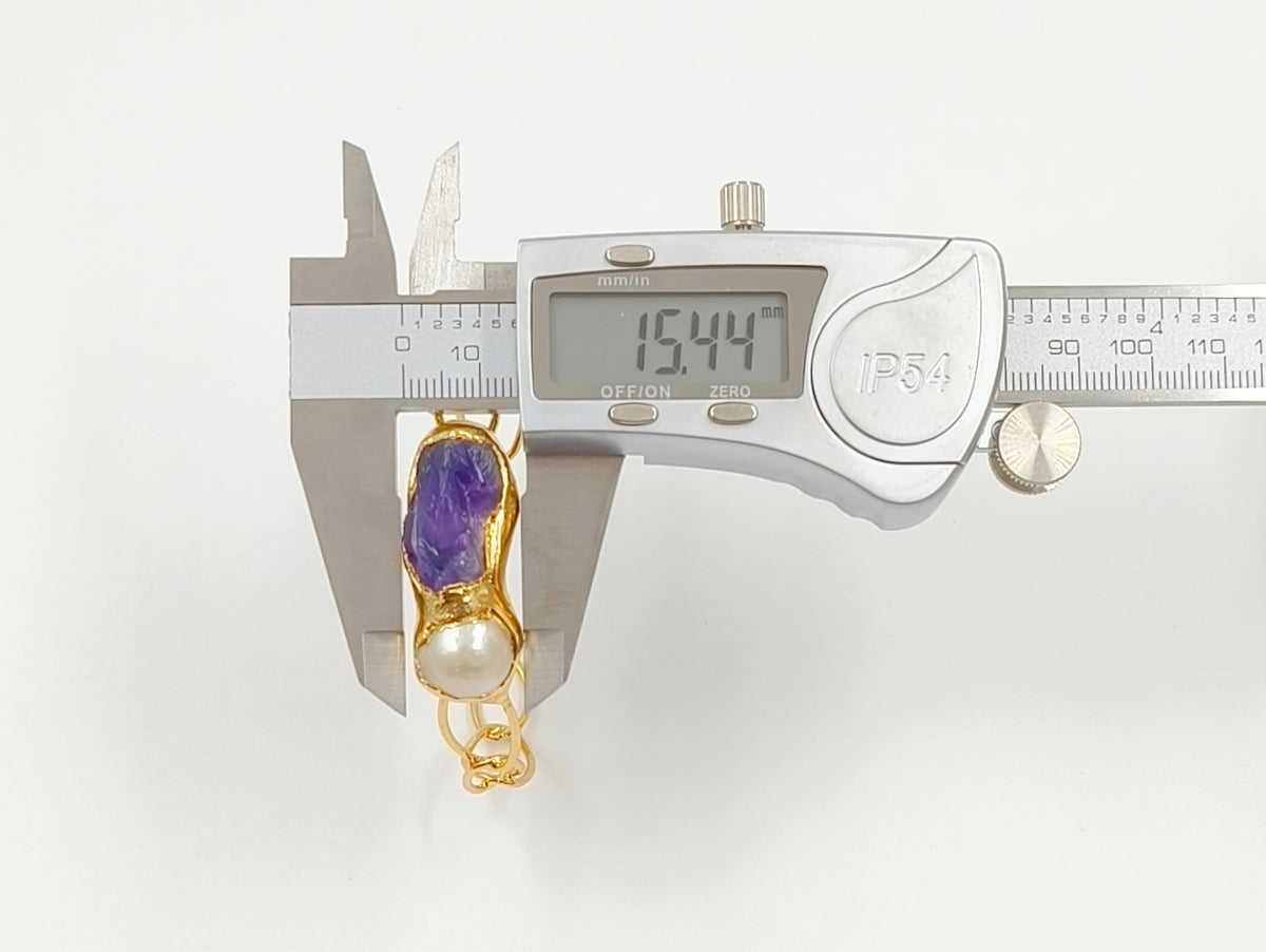 WT-B699 Wonderful Natural Gemstones Amethyst And Pearl Gold Plated Adjustable Size Bangles For Women Birthday Gift Free Shipping