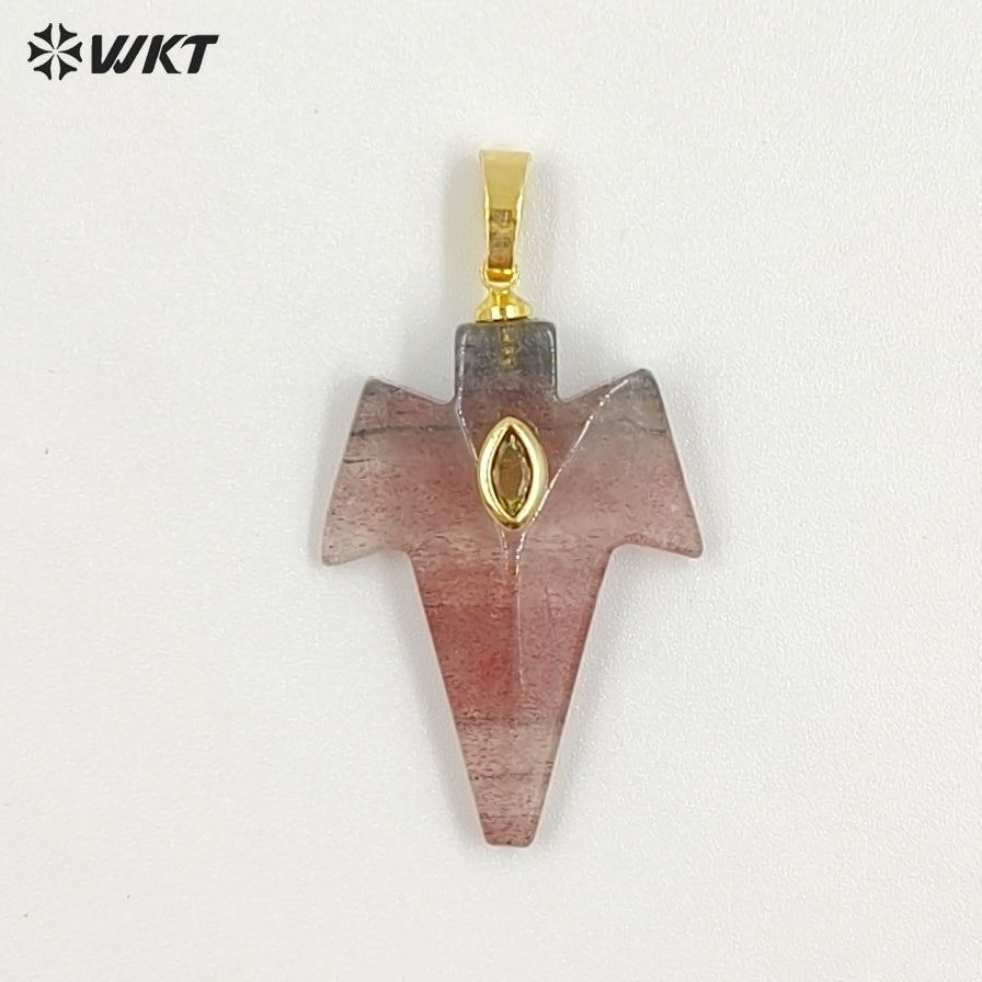 WT-P2096 Unique Design Zircon And Various Natural Gemstones Sword Shape Gold Pendants For Exclusive Necklaces Hand Making