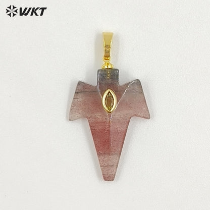 WT-P2096 Unique Design Zircon And Various Natural Gemstones Sword Shape Gold Pendants For Exclusive Necklaces Hand Making