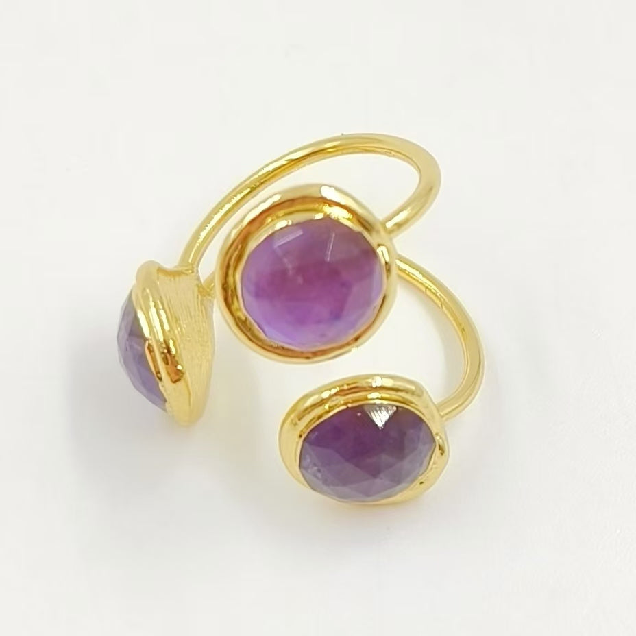 WT-R561 Beautiful Stylish 18K Gold Plated Round Opening Adjustable Natural Gemstone Cocktail Ring for Women Attending Party