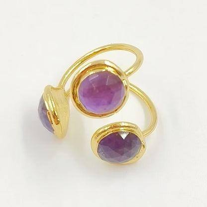 WT-R561 Beautiful Stylish 18K Gold Plated Round Opening Adjustable Natural Gemstone Cocktail Ring for Women Attending Party