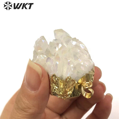 WT-P623 Fashion Amazing Angel Aura Pendant Cluster Crystal Quartz Aura Angel Quartz Pendant Natural Randomly Shape Stone Pendant