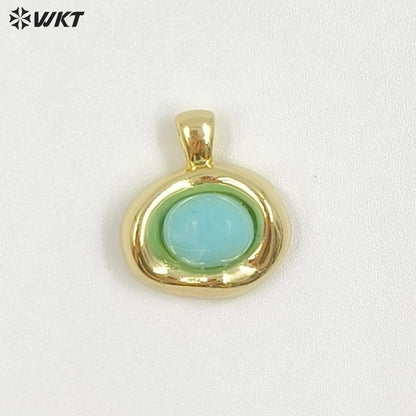 WT-P2030 High Quality 18K Gold Electroplated Tiger Eye Natural Gemstones Cute Little Round Pendant For Earrings Necklace DIY