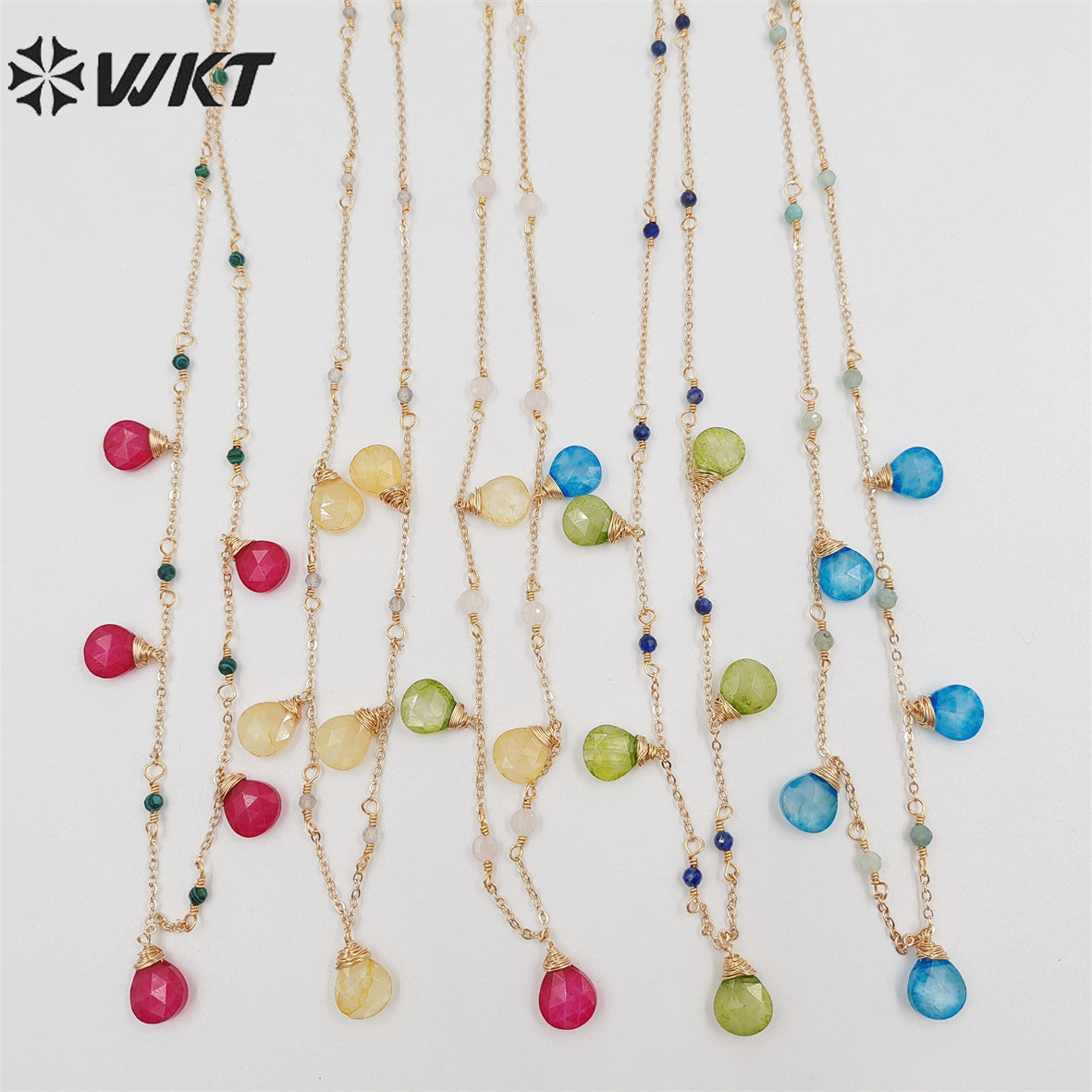 WT-N1383 Wholesale Fashion Gold Plated Dangle Charm Water Drop Necklace Elegant Lady Office Trendy Natural Stone Charm Necklace