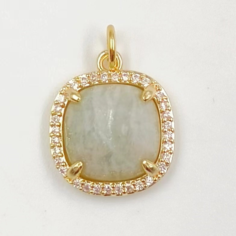 WT-MP268 Newest Vintage Style Ball Shaped Cubic Zircon Stone for Bracelet Design Women Gold Bezel Square Shaped Pendant