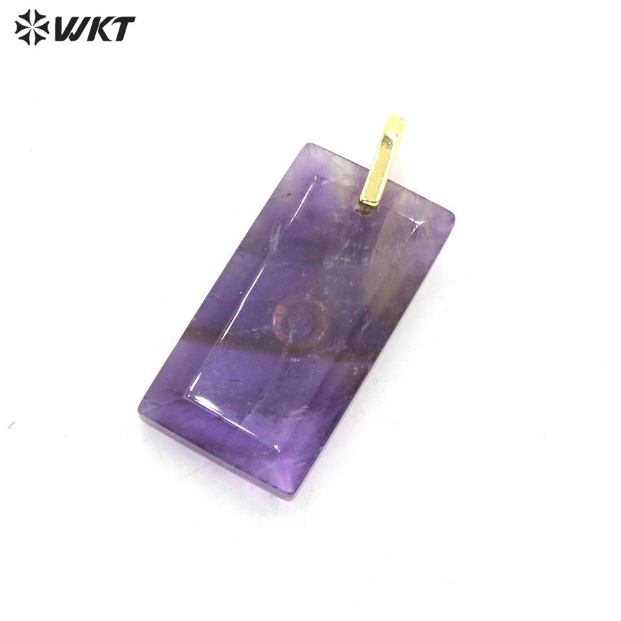 WT-P2124 Factory Wholesale Zircon And Various Natural Gemstones Rectangle Facted Pendants For Female Fashion Necklace Design
