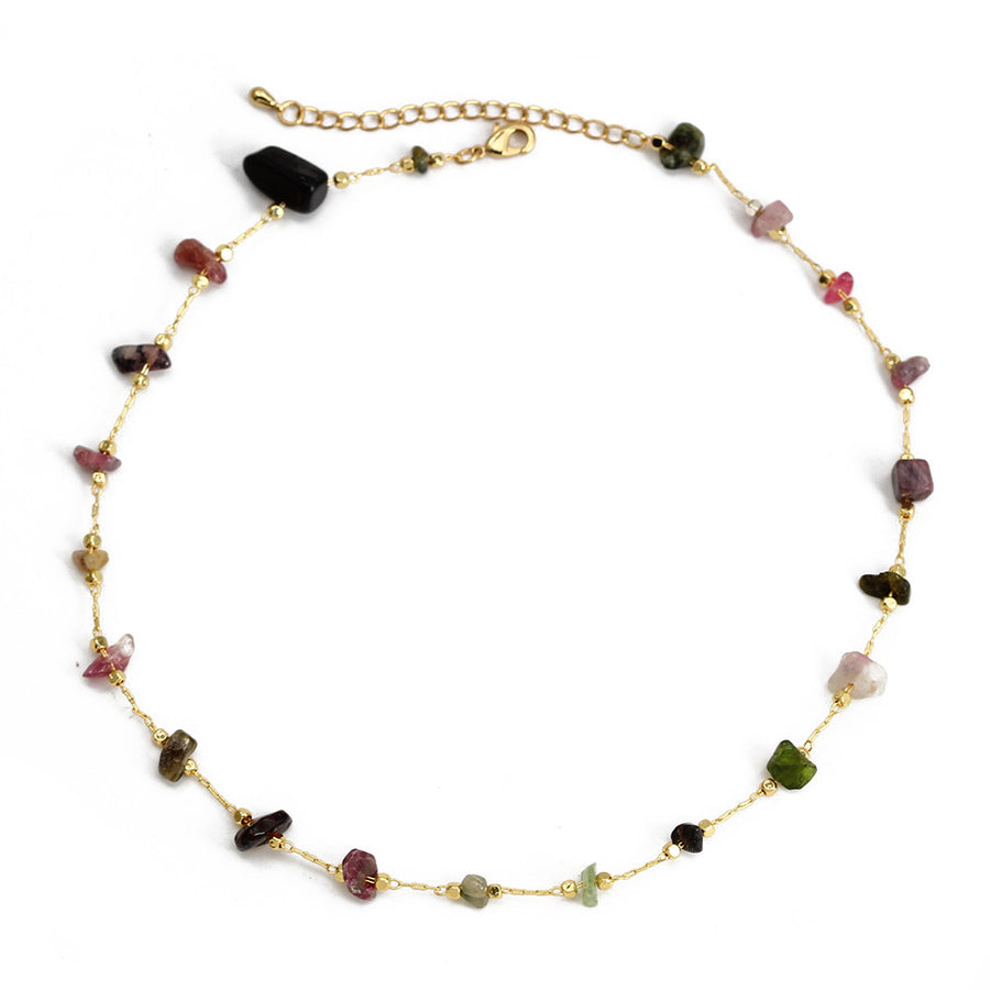 WT-BFN059 Newest Design Handmade Natural Nugget Amethyst Turquoise Stone Beads Rosary Chain Necklace Irregular Beads Necklace