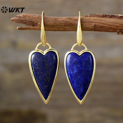 WT-E784 Lovely Design Gold Plated Earrings With Natural Rose Quartz Stone Heart Shape Fashion Ladies Jewelry Wholesale