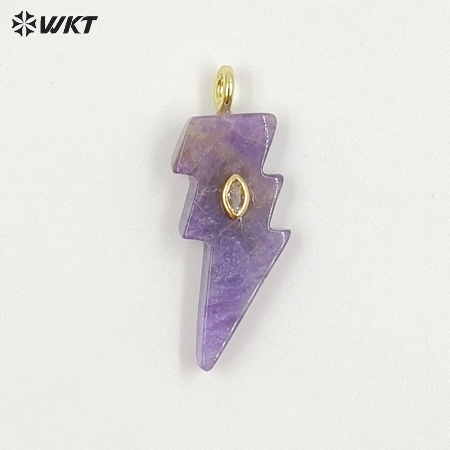 WT-P2100 Factory Wholesale Various Natural Gemstone With Zircon Lightning Shape Pendants For Friend Gifts Making Findings