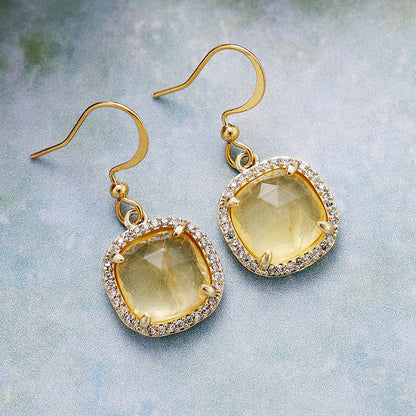 WT-E781 Porcelain High Quality Gemstones Women Earrings Natural Amethyst Amazonite Stone Square Shape For Birthday Gift