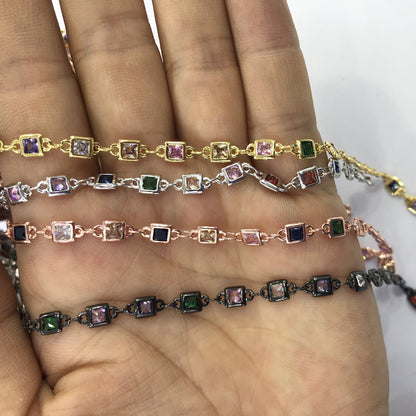 WT-BC130 Wholesale Cubic Zircon Chain Real Gold Plated Chain Resist Tarniahable Fashion Jewelry Making Cubic Zircon Chain