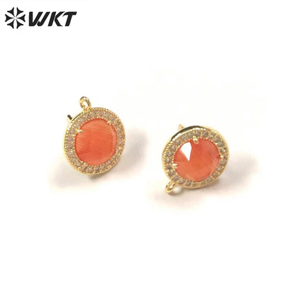 ME083 Cute Colorful Natural Gemstone Cat Eye Earrings Cubic Zircon Earrings Elegant Women Natural Gemstone Ring
