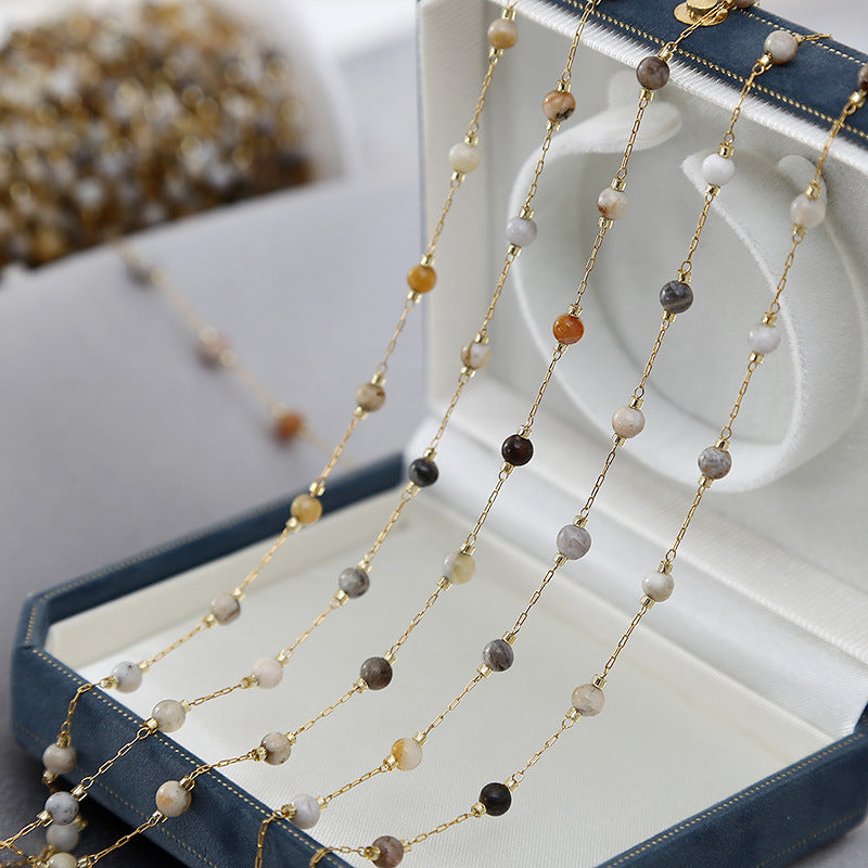 WT-STS022 Vintage Trendy Handmade Natural Mexico Agate Stone Stainless Steel Beads Chain For Women Luxury Jewelry Making