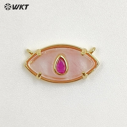 WT-P2120 Fresh Design Waterdrop Zircon And Natural Gemstones Eye Shape Gold Pendants With Double Hoops For Women Necklace DIY
