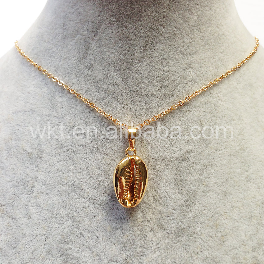 WT-JN002 Wholesale Natural Sea Shell Tiny Cowrie Choker Necklace 18k Real Gold Plated Cowrie Shell Conch Necklace
