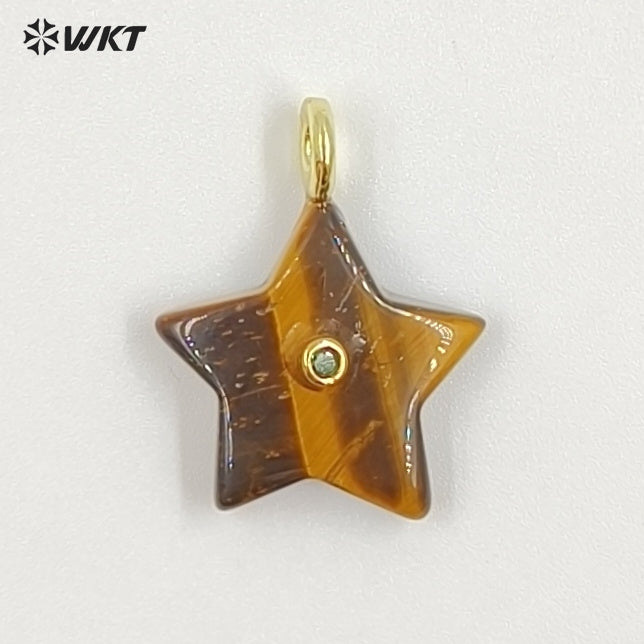 WT-P2099 Trendy Interesting Design Zircon And Natural Gemstones Star Shape Gold Charm Pendants For Lovely Necklace DIY Making