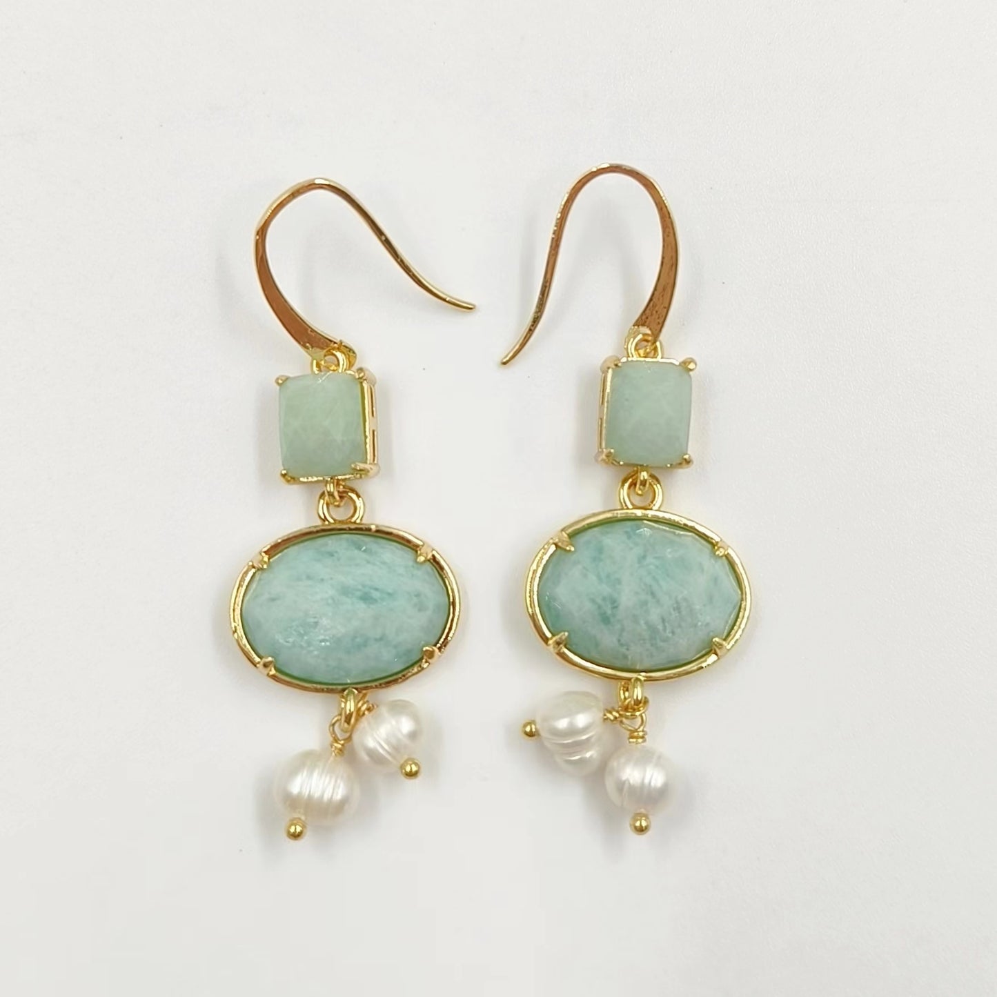 WT-MPE110 Bohemia Elegant Natural Pearl and Stone 18k Gold Plated Gift for Women Weeding 58mm Romantic Pendant Earrings