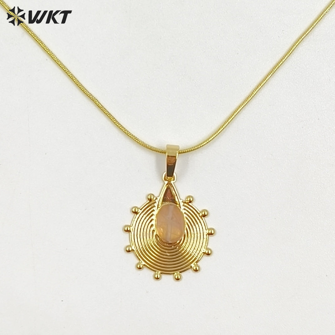 WT-N1545 Trendy Unique Gold Electroplated Natural Gemstone Sun Shape Pendant Necklaces As Women Party Wearing Accessory