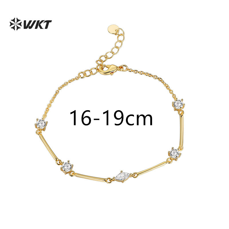 WT-MB129 WKT Wholesale Unique Bracelet with Gold Plated Cubic Zircon for Females Elegant Fashion Style Valentine's Day Gift