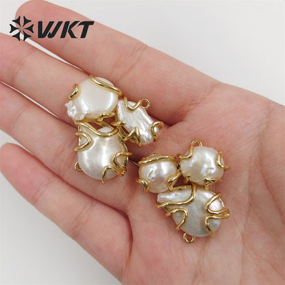 WT-JP307 Unique Triple Freshwater Pearl Pendant 18k Real Gold Plated Claw Prong Setting Pearl Findings for Jewelry Making