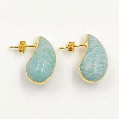 WT-E775 New Innovations Cute Style Drop Shape 18K Gold Plated Natural Gemstone Gentle Earrings for Sweet Girls As Special Gift