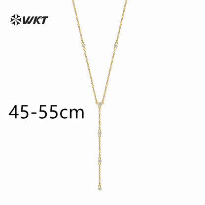 WT-MN1002 High Quality Romantic Style Gold Plated Long Necklace With Zircon Elegant Jewelry for Ladies Valentine's Day Gift