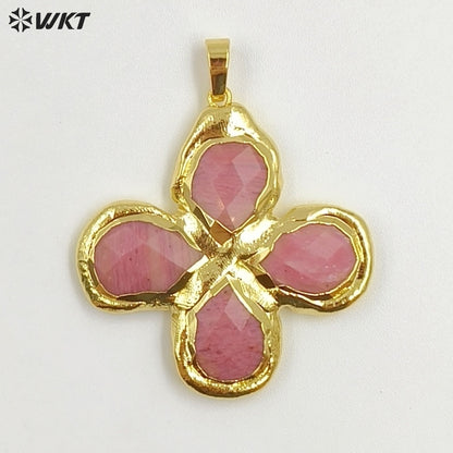 WT-P2055 Popular Sale 18K Gold Plated Tiger Eye Natural Gemstones Cross Pendants For Trendy Necklace Making Accessories
