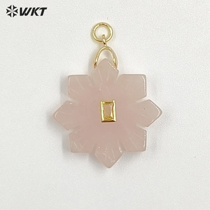 WT-P2095 Romantic Colorful Natural Gemstones And Zircon Snowflake Shape Charm Pendants As Lady Handmade Earrings Findings